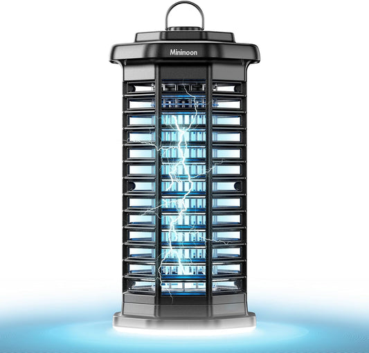 Minimoon Bug Zapper Outdoor 4000V Powerful Electric Mosquito Zapper, 15w Fly Trap Outdoor, IPX4, Corded Fly Zapper for Indoor, Yard, Backyard, Patio, Camping (Black with LED Lighting)-VerdiqueGarden