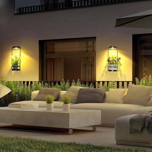 Solar Yard Wall Light with Plant Stands, Wireless Outdoor Solar Wall Lamp with 2 Modes & IP45 Waterproof Dusk to Dawn LED Outdoor Solar Lights for Garden Patio Yard Decoration (1Pack)-VerdiqueGarden