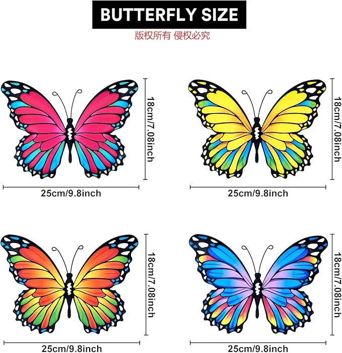 Oraytteo Metal Butterfly Wall Outdoor Decor - 4pcs 9.8inch Hanging Butterflies Wall Art Sculptures for Indoor and Outdoor Fence Patio Yard Home Wall Decorations, Gift for Mom Dad Friends-VerdiqueGarden