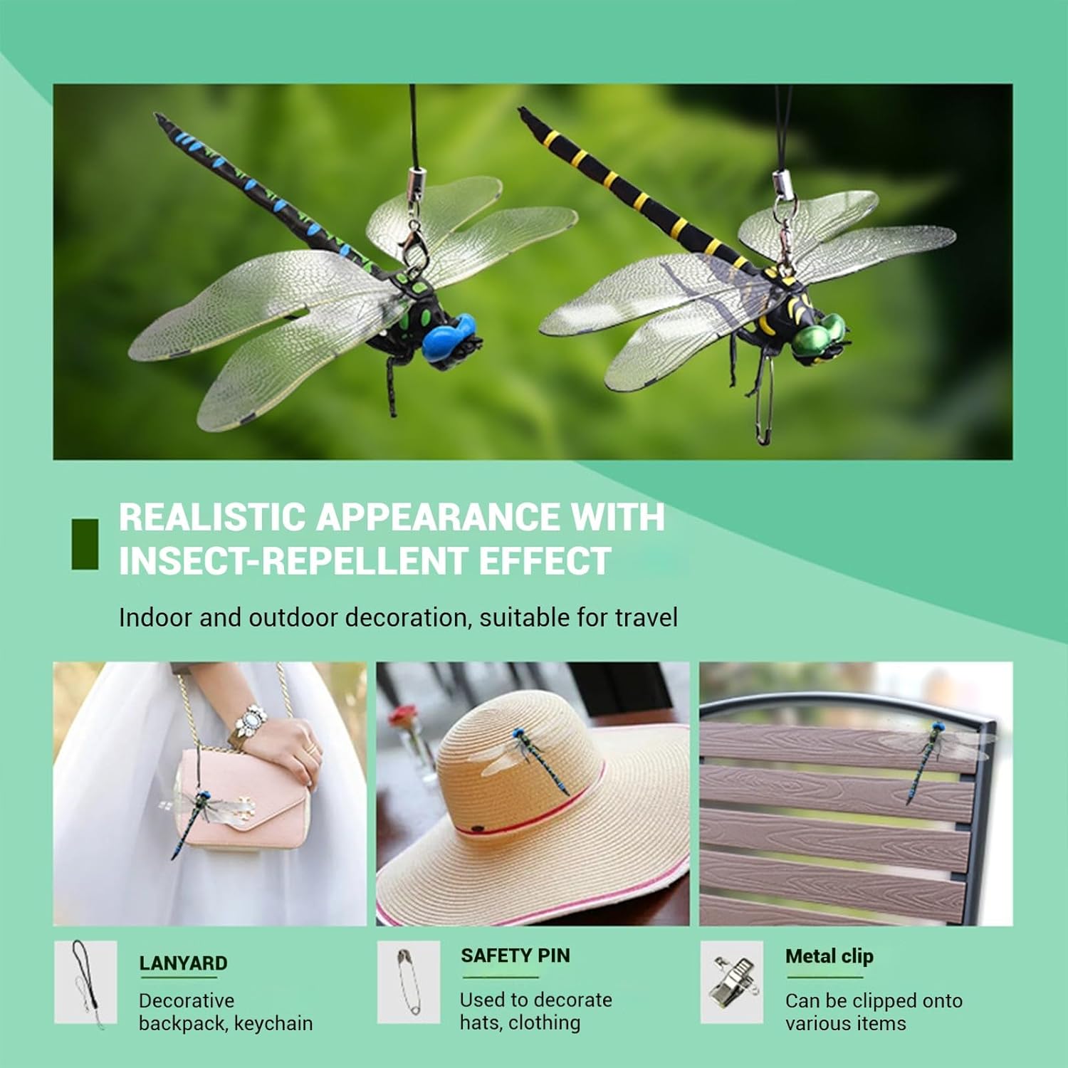 2 Pcs Dragon Fly Clips for Bugs Repellent, 3D Artificial Dragonfly Hat Clip, Dragonfly Garden Decor (Independent Dragon Fly 2 Pcs)-VerdiqueGarden
