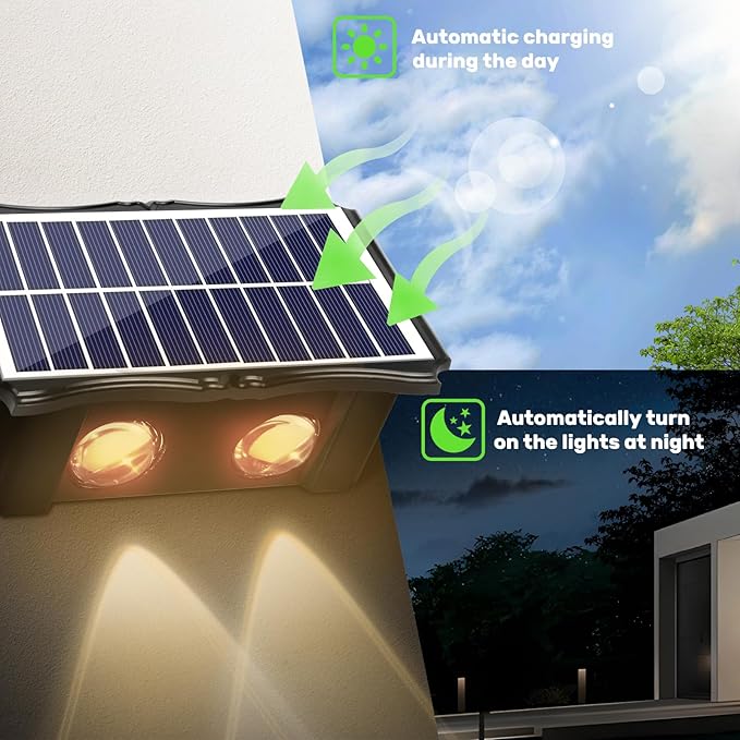 4LED Solar Wall Lights, Up and Down Lighting Solar Light Outdoor Waterproof IP65, 6500K/3000K Solar Fence Light for Yard Garden Garage Christmas Decorations (4 Pack)-VerdiqueGarden