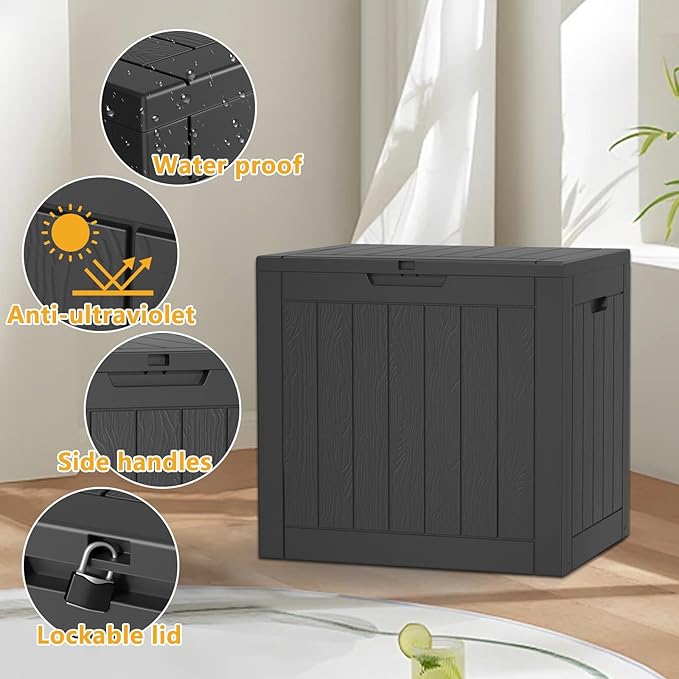 30 Gallon Resin Deck Box,Lockable Outdoor Storage Box for Patio Cushions Storage Furniture,Garden Tools,Pool Supplies, Weatherproof and UV Resistant- Black-VerdiqueGarden