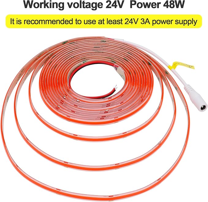 DC 24V COB LED Strip Light Red IP65 Waterproof 5M/16.4ft Uniform Glow 2400LEDs Flexible LED Tape Lights for DIY Garden Backyard Hallways Stairs Decor(No Power Supply)-VerdiqueGarden