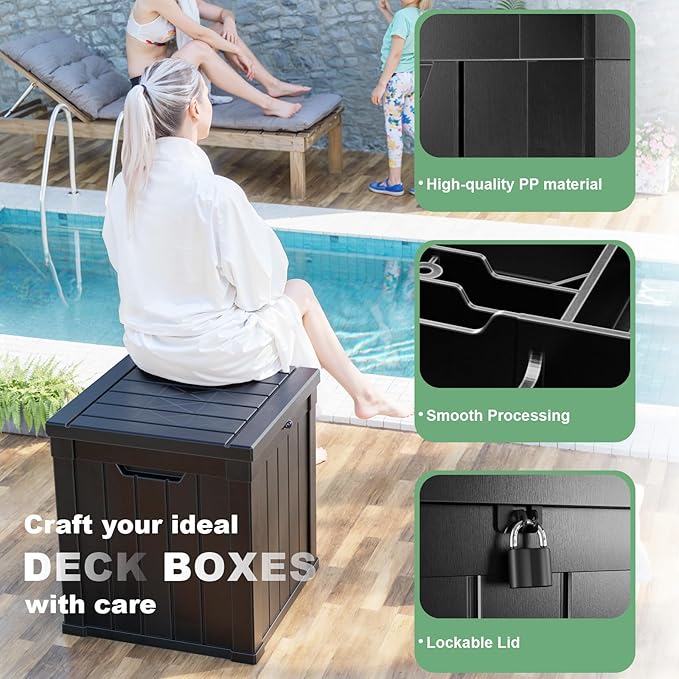DRATO 50 Gallon Deck Box, Outdoor Storage Box for Patio Cushion, Sports Equipment, Garden Tools,Waterproof Patio Storage box, Lockable (Black)-VerdiqueGarden