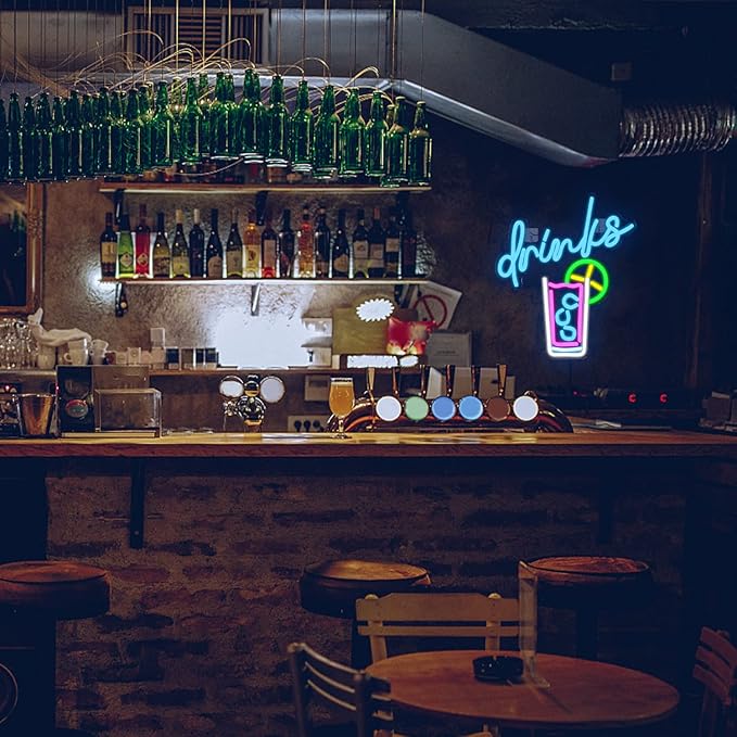 WLHOPE Drinks Neon Signs Cool Drink Cup LED Neon Lights for Wall Decor, USB Cocktail Art Wall Lights for Home Bar Club Hotel Restaurant Cafes Shops Wedding Birthday Party-VerdiqueGarden