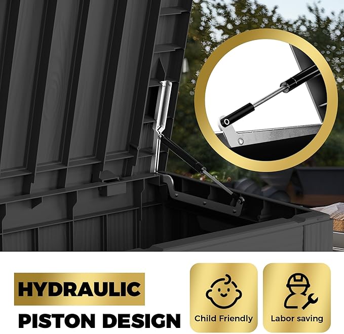 80 Gallon Lockable Resin Deck Box, Waterproof & UV-Resistant Outdoor Storage Box for Outdoor Cushion Storage, Garden Tools & Pool Accessories Storage, Black-VerdiqueGarden