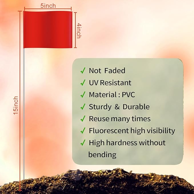 Zozen Marking Flags, Red Color | 1000 Pcs | 15x4x5 Inch, Yard Flags for Lawn & Irrigation & Landscape & Sprinkler & Survey & Dog Training.-VerdiqueGarden
