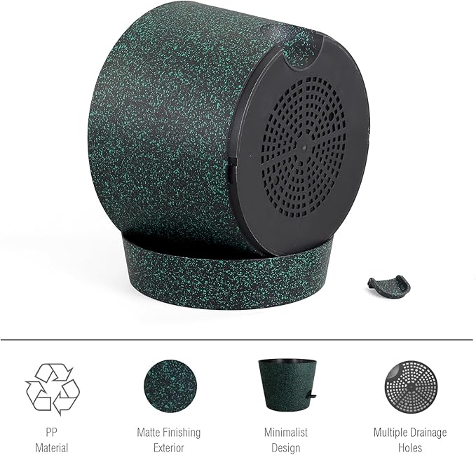 12 inch Large Self Watering Pots for Indoor Outdoor Plants, Flower Plant Pots with Mesh Drainage Holes for Garden, Plastic Planters with Reservoir for Home Plants, Black with Green Speckles-VerdiqueGarden