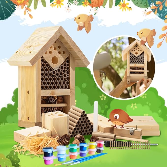 2 PK Premium Bug Hotel Kit Cedar Wood Insect Hotel - DIY Insect House Kit to Build - Backyard Bee House, Nesting Habitat Shelters, Garden Shelter for Bees, Butterflies, Bugs,Heavy Duty Thickness-VerdiqueGarden