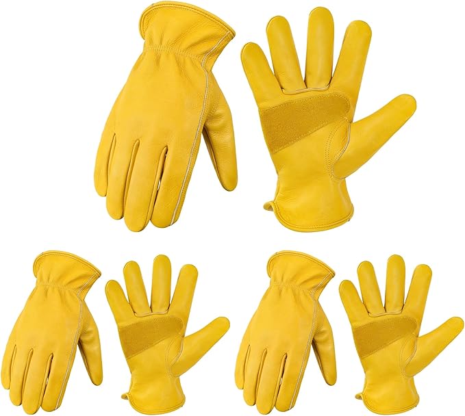 DULFINE Leather Work Gloves for Men & Women, Reinforced Durable Gardening Gloves,Cowhide Work Gloves,Puncture & Cut Resistant-VerdiqueGarden