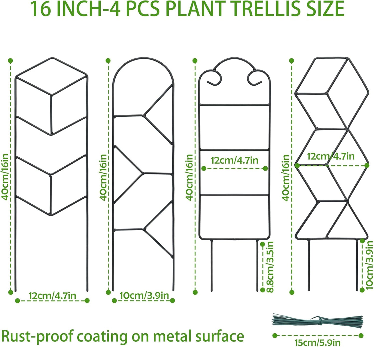 16 Inch Plant Trellis Indoor for Potted Plants 4 Pack Indoor Plant Trellis for Climbing Plants Houseplant Trellis Metal Garden Pot Trellis for Vine Ivy Support(16inch Black)-VerdiqueGarden