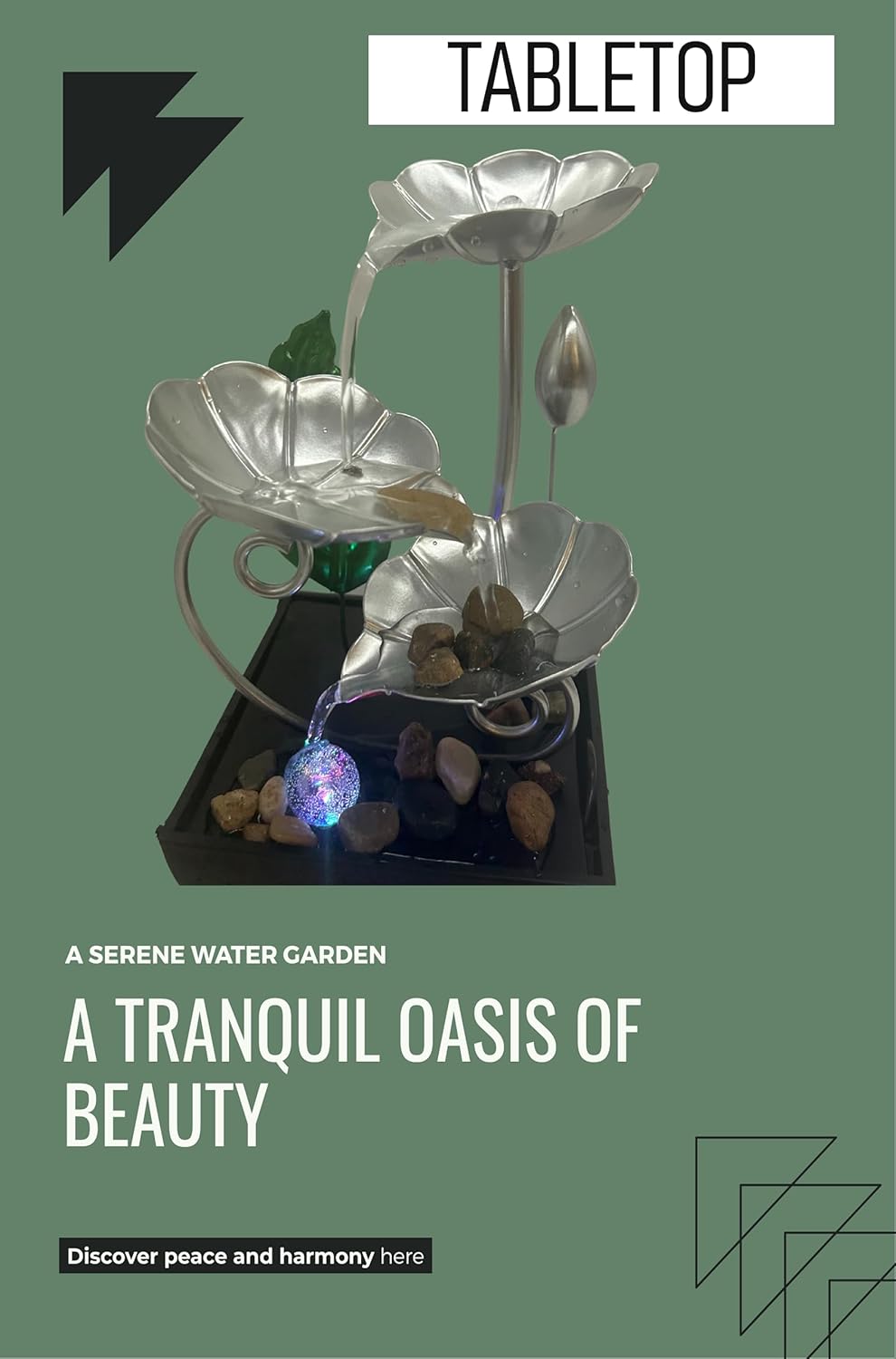 Tabletop Water Fountain with LED Light – Indoor Zen Décor with 3-Tier Design, Natural River Stones for Office, Home 8inch Tall-VerdiqueGarden