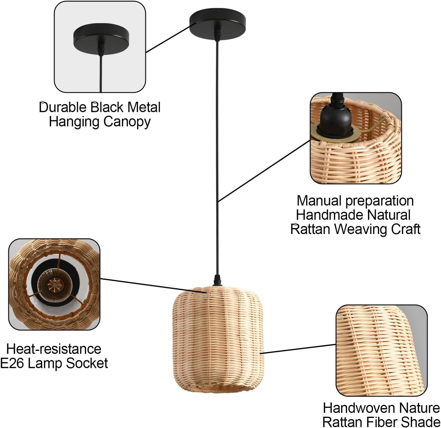 TeruTeru Ji Kaikang 3-Pack Mini Rattan Pendant Light,7.87" Rustic Bamboo Hanging Light Hand-Woven Rattan Chandelier for Dining Living Bedroom Kitchen Farmhouse-VerdiqueGarden