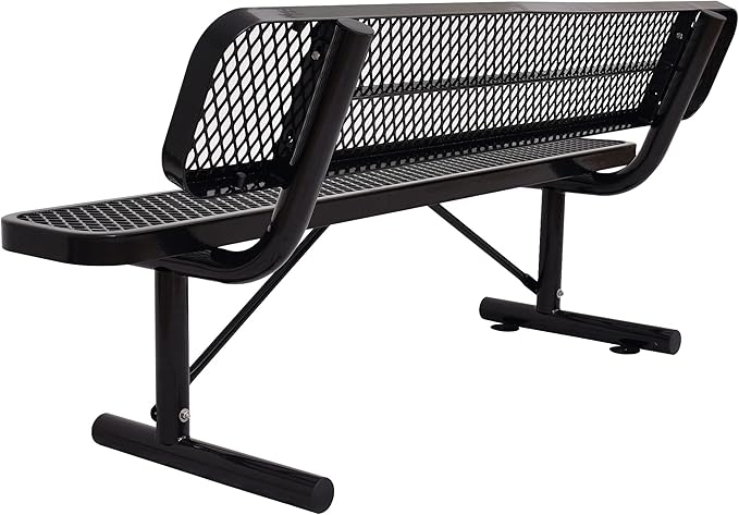 8 FT Heavy Duty Metal Park Bench for Outside, Black Bench with Backrest,4-6 Person Seat, Outdoor Commercial Metal Mesh Benches for Shopping Mall, Lawn, Park, Deck, Garden, Patio, Porch-VerdiqueGarden