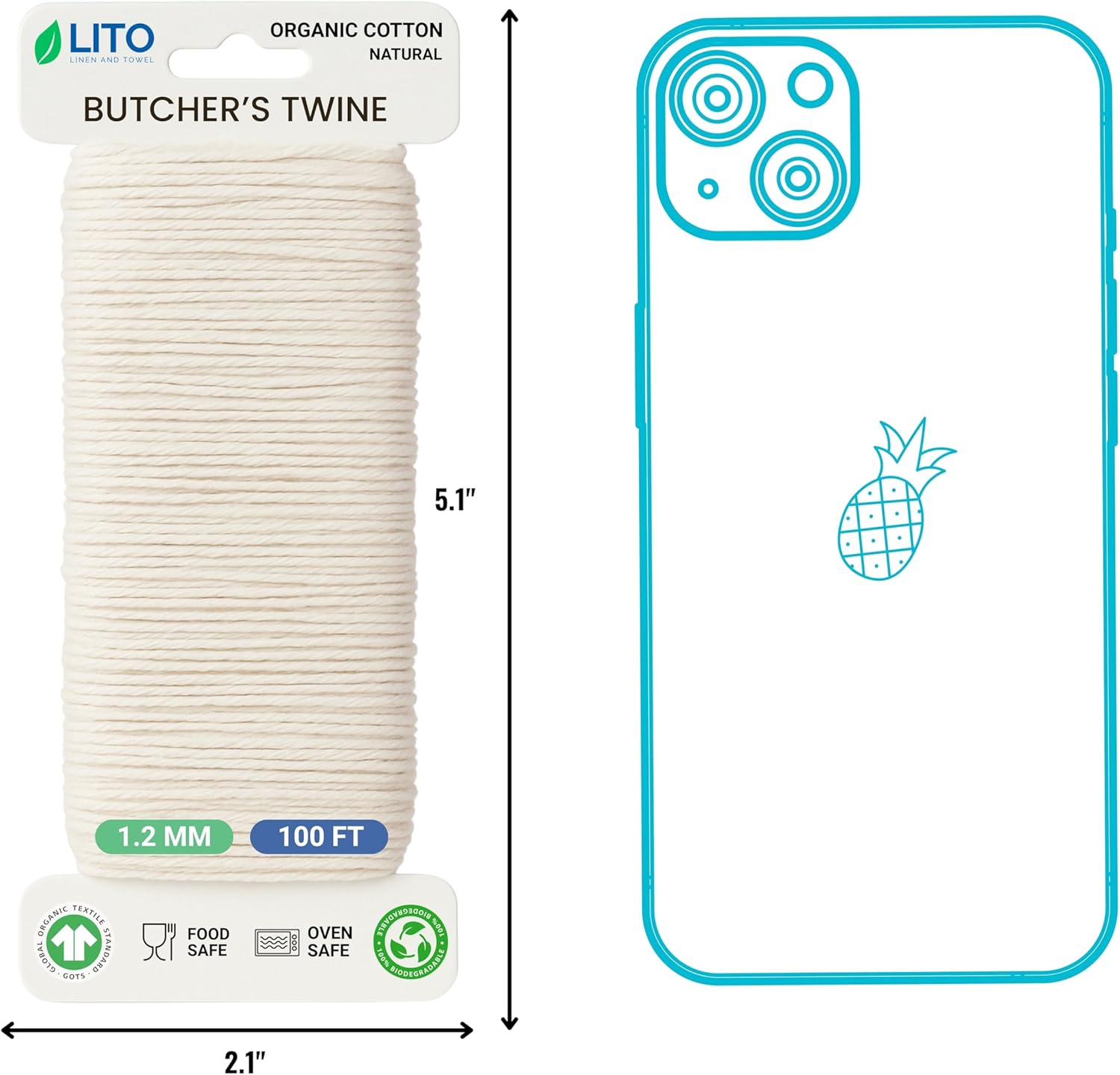 Organic Butcher’s Twine 100 Feet for Cooking & Trussing Meat– 1.2mm Heavy Duty Natural Cotton Kitchen String, Food-Safe & Oven-Safe for Turkey, Baking, BBQ & Crafts-VerdiqueGarden