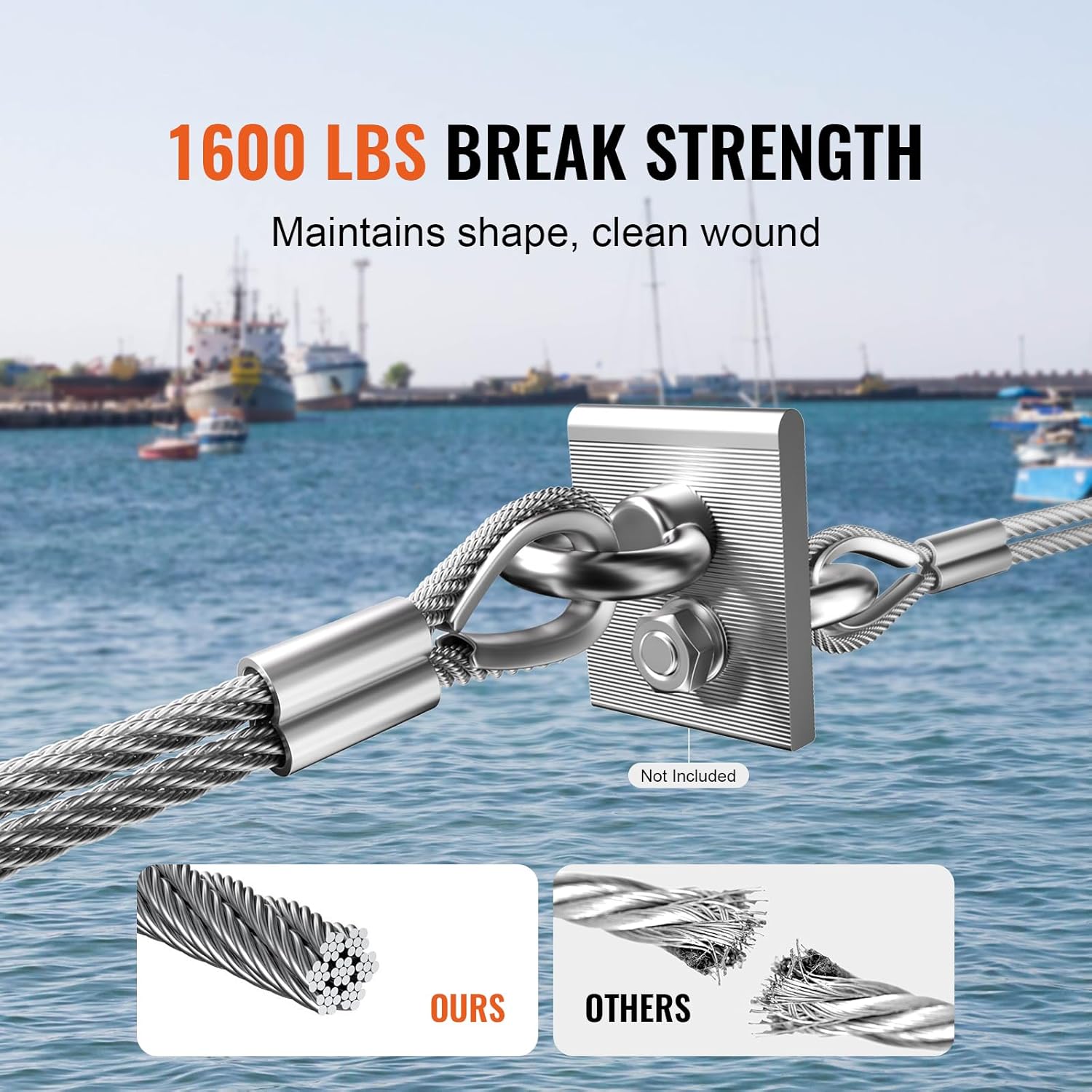 VEVOR 1/8 Stainless Steel Cable, 1/8 Wire Rope, 100 FT 316 Cable Wire 20 Sleeves & 10 Thimbles, 1600 lbs Breaking Strength, 7x7 Strands Marine Aircraft Grade for Handrail Stair Decking Fence Outdoors-VerdiqueGarden