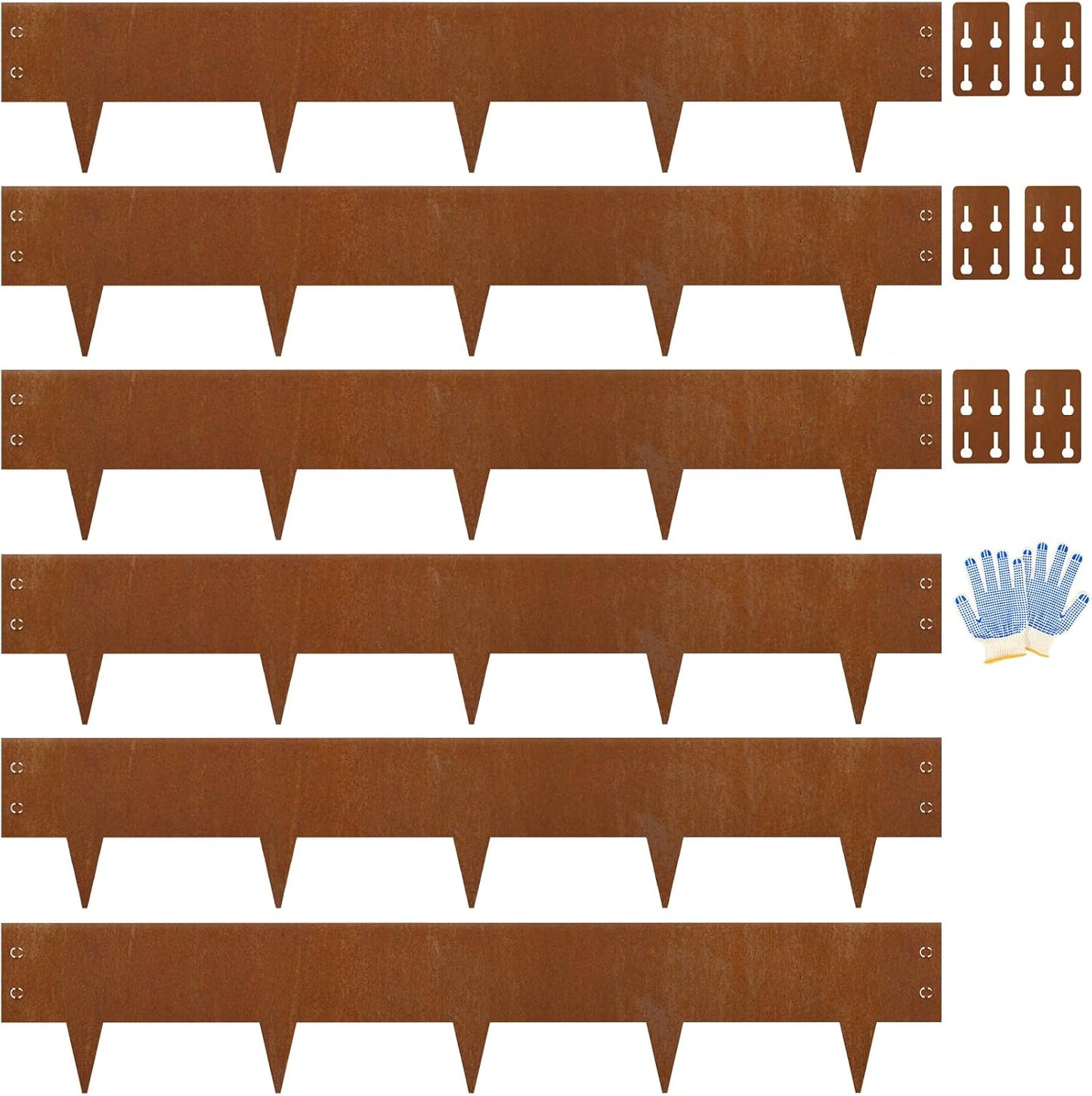 Heavy-Duty Cor-Ten Steel Landscape Edging (8" H x 40" L) - 6-Pack (20 Ft Total) | Pre-Rusted, Weatherproof Garden Border | Hammer-in, No Dig, Bendable Design for Lawns, Flower Beds & Trees-VerdiqueGarden