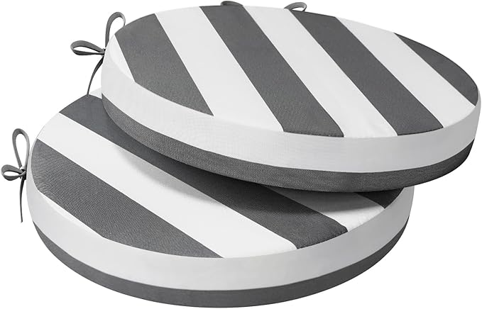 AAAAAcessories Outdoor Seat Cushions for Chairs, Waterproof, Fade-Resistant Patio Furniture Replacement Cushions, 15" x 15" x 2", Set of 2, Gray Cabana Stripe-VerdiqueGarden