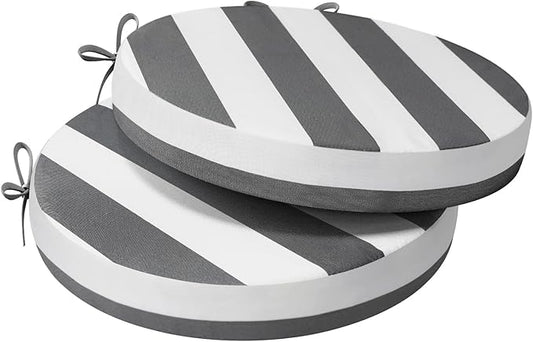 AAAAAcessories Outdoor Seat Cushions for Chairs, Waterproof, Fade-Resistant Patio Furniture Replacement Cushions, 15" x 15" x 2", Set of 2, Gray Cabana Stripe-VerdiqueGarden