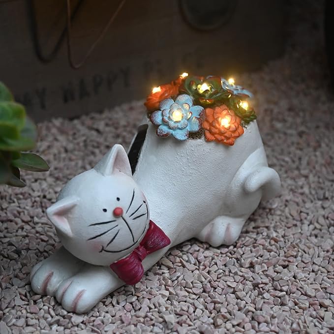 Cat Garden Figurines Outdoor Decor Solar Statue with LED Lights for Patio Lawn Yard Art Decoration Housewarming Garden Gift-VerdiqueGarden