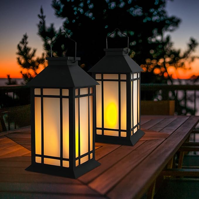 13-Inch IP65 Waterproof Battery-Powered Outdoor Lantern with Led Flameless Candle and 6-Hour Timer - Decorative Lantern for Patio & Garden(2 Pack)-VerdiqueGarden