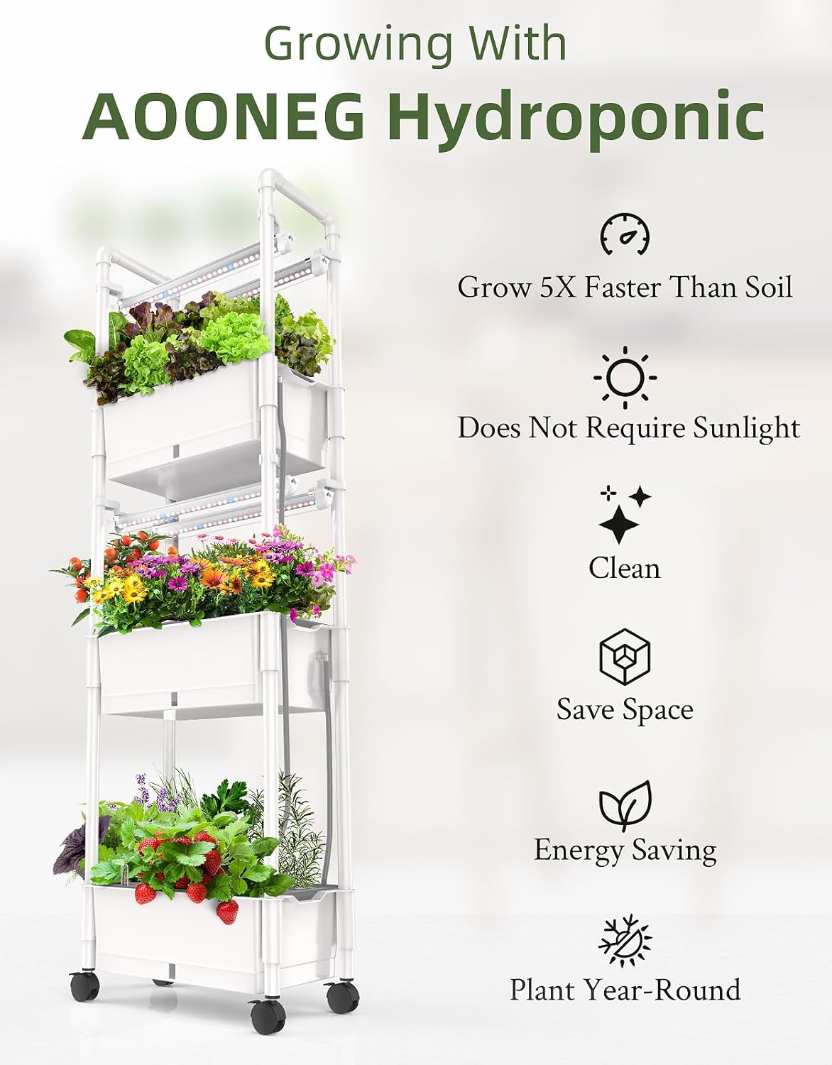 Hydroponics Growing System,AOONEG 42Pods Indoor Herb Garden with LED Grow Light,Hydroponics Growing System Kit with Automatic Timer,Pump System,Adjustable Height (No Seed,Glossy White, 3Layer-42Pods)-VerdiqueGarden