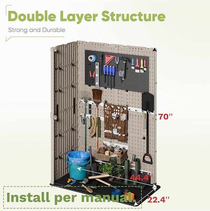 Devoko Outdoor Storage Cabinet 50 Cu Ft with Lockable Doors, Vertical Storage Shed Waterproof Patio Tools Storage Box for Sofa Cushions, Gardening Tools and Accessories (Beige)-VerdiqueGarden