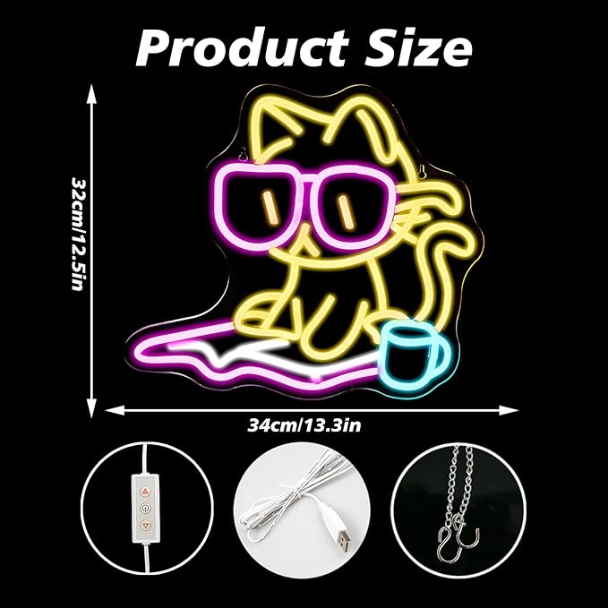 Cat Reading Book Neon Sign Wall Decor, Reading Cat Neon Light Bedroom Wall Decor Suitable for Classroom Book Party Library Decoration Reading Room Bookish Decor Gift-VerdiqueGarden