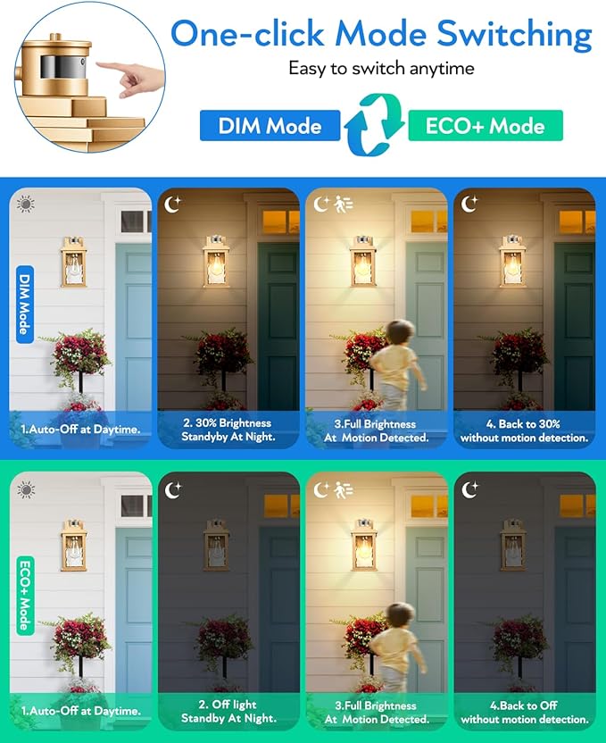 VIANIS Motion Sensor Porch Lights, Outdoor Light Fixtures Wall Mount Dusk to Dawn, Gold Waterproof Exterior Lights for House, Outdoor Wall Lights for House, Doorway, Patio, Anti-Rust-VerdiqueGarden