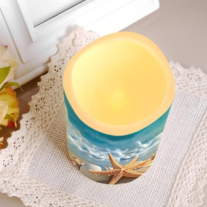 Ystardream Beach Starfish Flameless Candles with Remote Battery Operated Candles Realistic LED Candles with Remote and Timer Set of 4 for Valentines Home Wedding Birthday Decoration-VerdiqueGarden