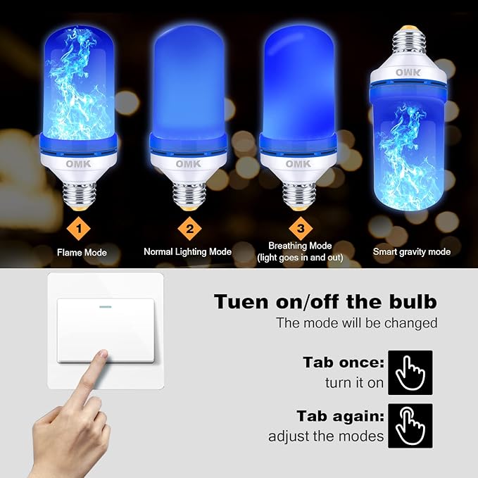 OMK - Blue Flame Christmas Decor LED Flame Effect Light Bulbs - Upgraded 4 Modes Fire Simulated Lamps - Christmas Gifts, Party, Indoor/Outdoor Decoration Lights (Blue 2)-VerdiqueGarden