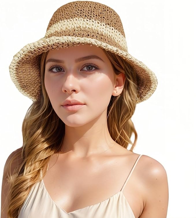 Floppy Big Beach Straw Hats for Women Foldable Summer Wide Brim Packable Sun Hat Womens Travel Straw Fedora Hat-VerdiqueGarden