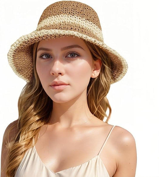 Floppy Big Beach Straw Hats for Women Foldable Summer Wide Brim Packable Sun Hat Womens Travel Straw Fedora Hat-VerdiqueGarden