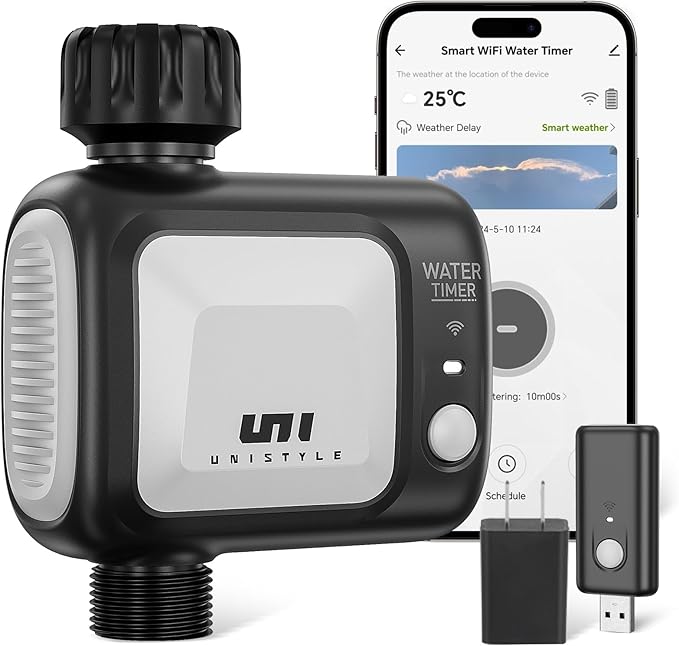 WiFi Sprinkler Timer, Unistyle Programmable Smart Water Timer, WiFi Irrigation Controller with Rain Delay/Auto Mode/Manual, Outdoor Hose Timer for Lawns, Yards and Garden-VerdiqueGarden