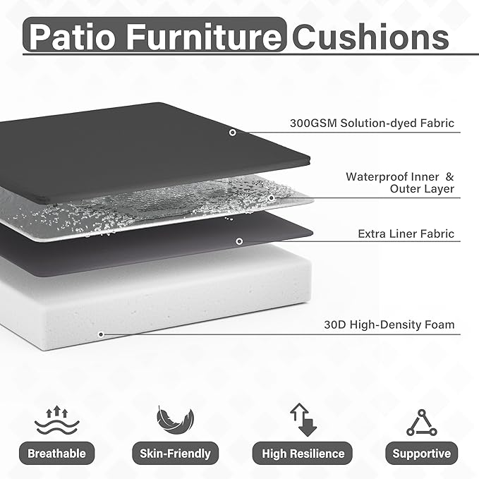 Patio Chair Cushions 17 X 16 X 3 Inch Waterproof Outdoor Seat Cushions for Patio Furniture, Outdoor Sofa Couch Pads with Ties & Handle, Set of 2, Grey-VerdiqueGarden