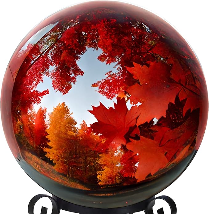 12 Inch Stainless Steel Gazing Globe,v2croft Hollow Ball Mirrored Surface Polished Shiny Sphere,Garden Stainless Steel Gazing Ball for Outdoor Lawn Pond Yard Ornament(red)-VerdiqueGarden