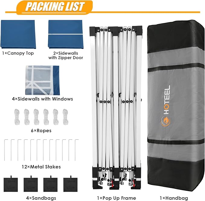 HOTEEL 10x20 Pop up Canopy with 6 Sidewalls, One Push Instant Setup Outdoor Canopy Tent with Reinforce Rod, Weight Bag, for Parties, Events, Blue-VerdiqueGarden