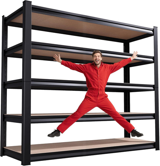 72''H*46''W Garage Shelving, 2500LBS Heavy Duty Shelvings, Adjustable Garag Storage Shelves, 5 Tier Metal Shelving Unit Wood Storage System Utility Storage Rack for Industrial, Warehouse, Basement-VerdiqueGarden