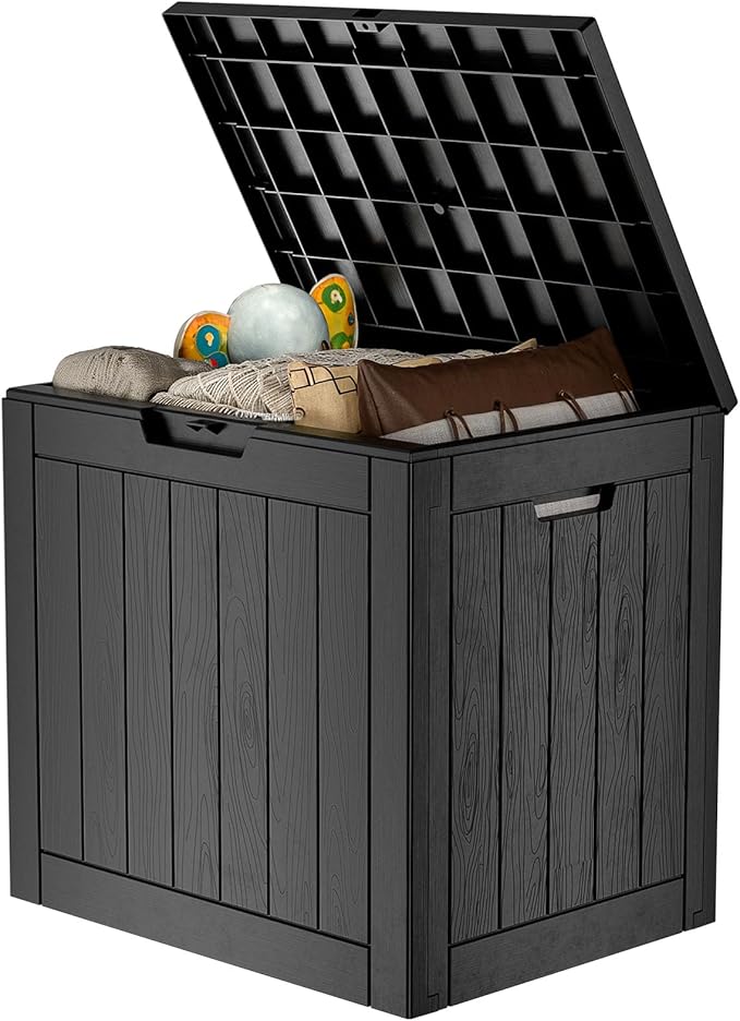 31 Gallon Waterproof Outdoor Storage Box,Resin Deck Box,Lockable Outside Storage Box Container for Patio Furniure,Garden (31 Gallon Black)-VerdiqueGarden