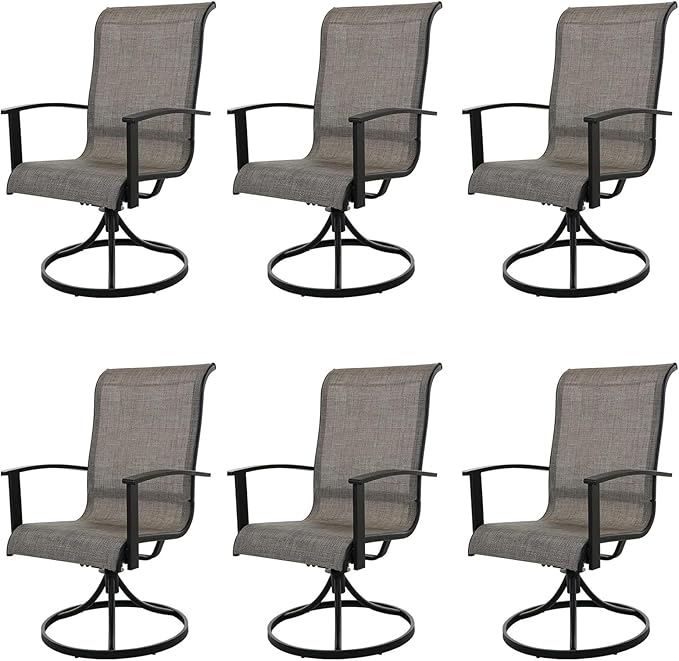 Grand patio Outdoor Swivel Dining Chairs 6-Piece Patio Dining Chair Set Mesh Sling Patio High Back Swivel Rockers, Mixed Coffee-VerdiqueGarden