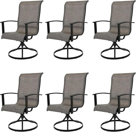 Grand patio Outdoor Swivel Dining Chairs 6-Piece Patio Dining Chair Set Mesh Sling Patio High Back Swivel Rockers, Mixed Coffee-VerdiqueGarden