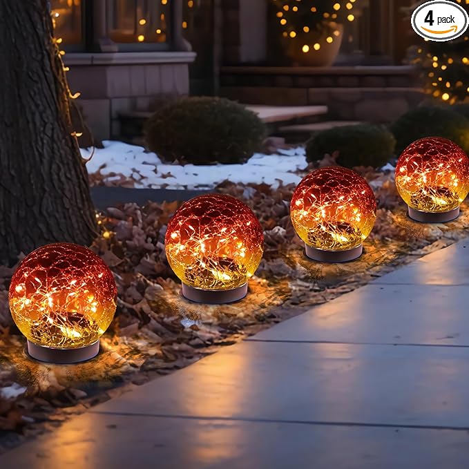 Solar Globe Lights Outdoor Waterproof-Solar Balls-Solar Garden Lights-Solar Orbs for Outside 4 Pack Cracked Glass Ball for Lawn Patio Yard Backyard Decorations, DS-XBQ-1-1-1-VerdiqueGarden