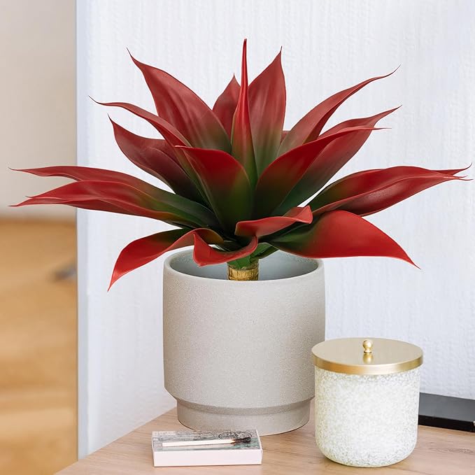 Artificial Agave Plants,Large UV Resistant Fake Agave Planters for Indoor and Outdoor Decorating Tropical Plant Succulents Greenery Indoor Decor (2Pack,18" Red)-VerdiqueGarden