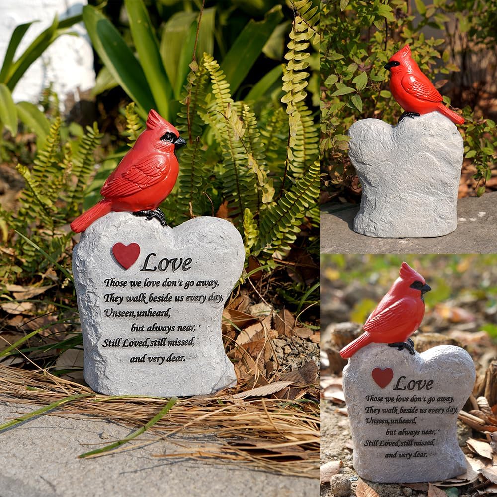 Cardinal Decor Garden Decor,Red Cardinal Memorial Stones for Loved Ones, Cardinal Bird Figurine,Garden Sculptures & Statues, Outdoor Decor for Balcony, Yard, Lawn, Pathway, Walkway-VerdiqueGarden