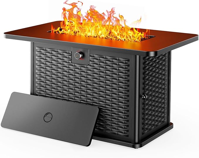 Ciays 43-Inch Rectangular Propane Fire Pit with 60,000 BTU Output, Gas Fire Pit with Cover and Rocks, Fire Pit Table CSA-Certified 2 in 1 Table Gatherings Parties with 304 Stainless Steel H-Burner-VerdiqueGarden