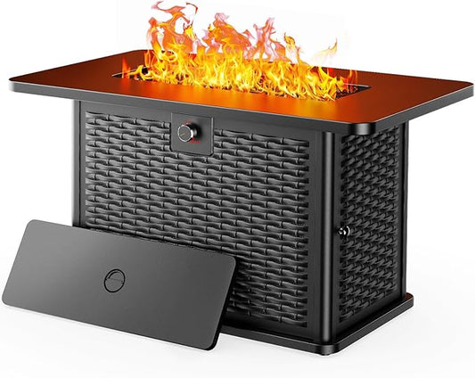 Ciays 43-Inch Rectangular Propane Fire Pit with 60,000 BTU Output, Gas Fire Pit with Cover and Rocks, Fire Pit Table CSA-Certified 2 in 1 Table Gatherings Parties with 304 Stainless Steel H-Burner-VerdiqueGarden