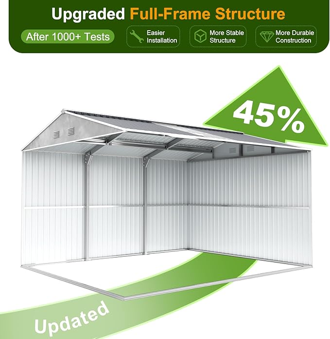 12x10 FT Metal Sheds & Outdoor Storage: Heavy Duty Garden Sheds with Dual Transparent Panels, 2x4-Pane Windows & Hinged Double Doors, Weatherproof Tool Shed for Backyard, Garden, Patio, Grey/White-VerdiqueGarden