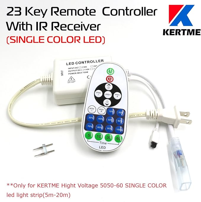 5050-60 Type AC 110-120V White LED Strip Lights, Flexible/Waterproof/Dimmable/Multi-Modes LED Rope Light + 23 Keys Remote for Home/Garden/Building Decoration (16.4ft/5m, White 6000K)-VerdiqueGarden