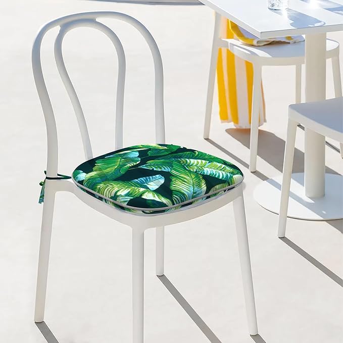 Indoor/Outdoor Chair Cushions 16x17 Inch, Patio Chair Cushions with Ties, All Weather Seat Cushions for Patio Furniture Home Garden Chair Use, Set of 4, Hanalei Lagoon-VerdiqueGarden