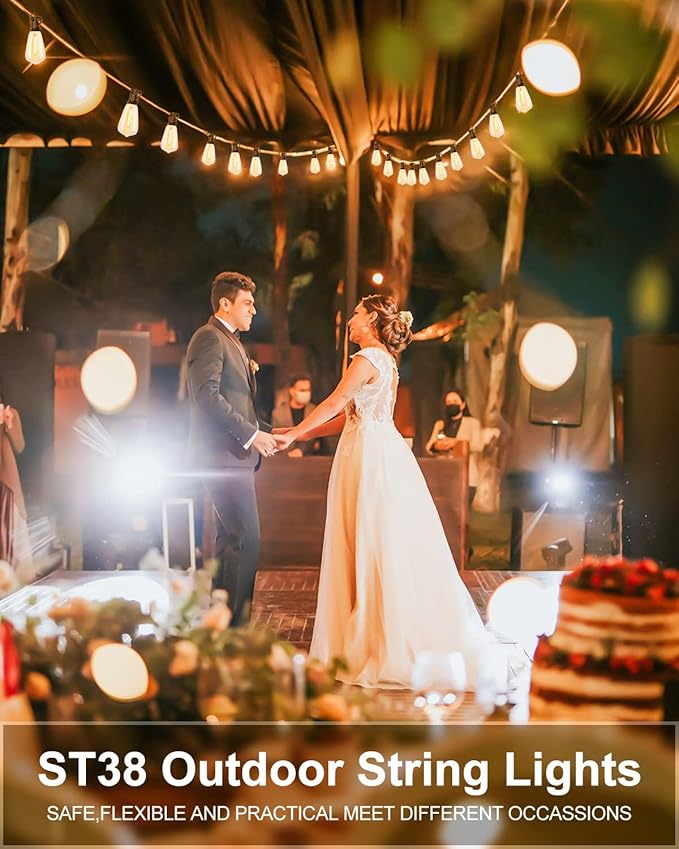 Lightdot 400FT Outdoor String Lights, LED Bistro String Lights with Shatterproof ST38 Vintage Bulbs, 2200K Dimmable, Waterproof Hanging Lights for Porch, Deck, Garden, Backyard, Balcony - ETL Listed-VerdiqueGarden